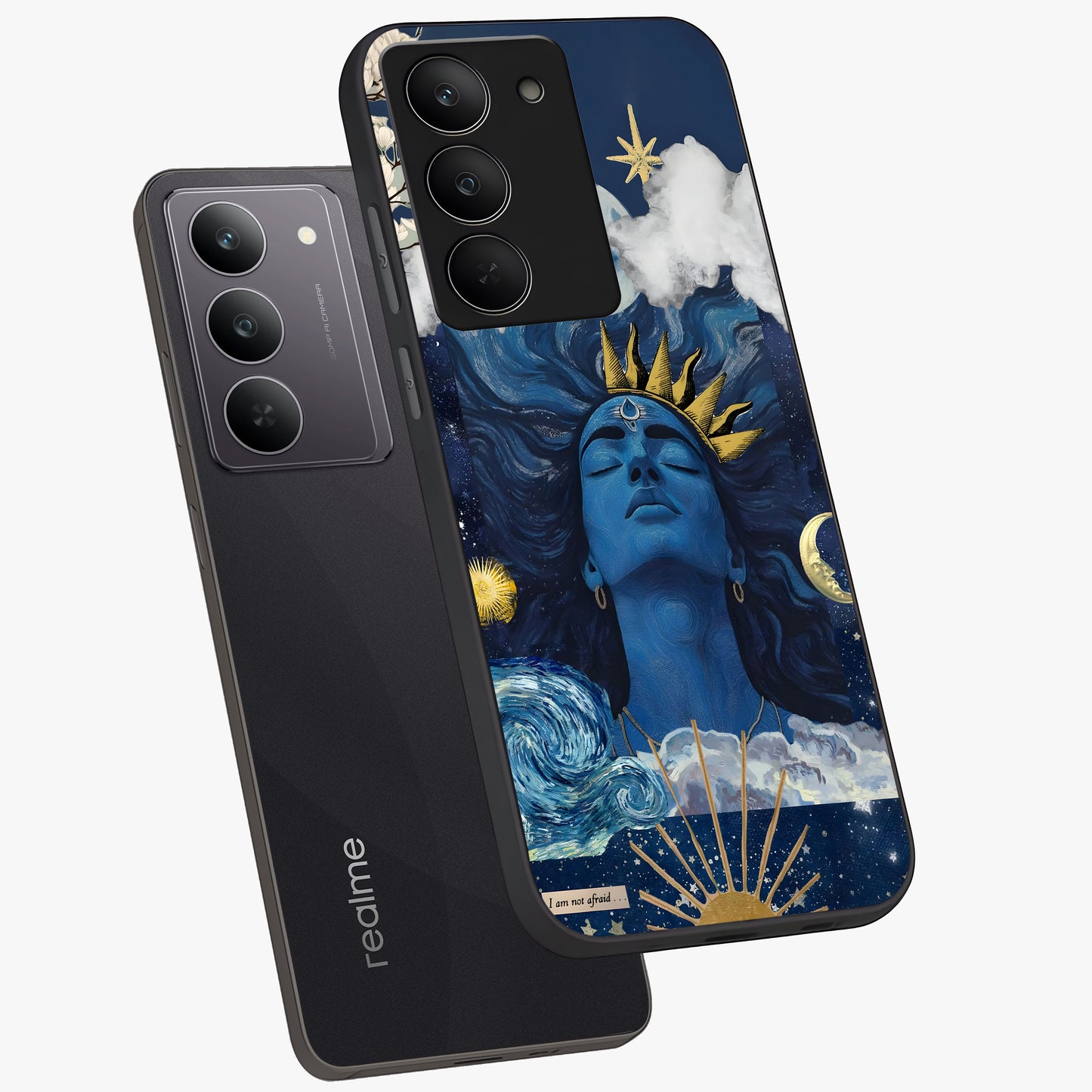 Aesthetic Lord Shiva Glass Case displayed in angled mockup highlighting spiritual Shiva illustration and sacred aesthetic design.