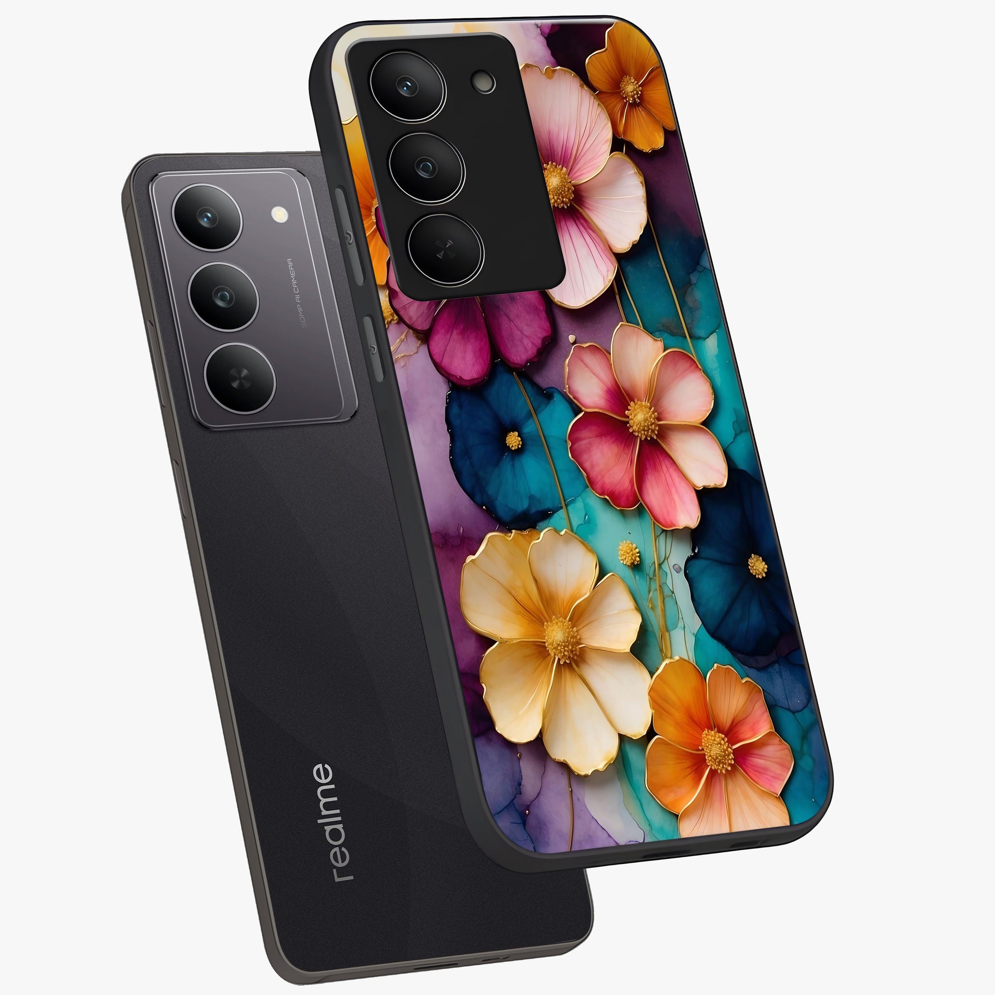 Artlyn Grace Flower Pattern Glass Case displayed in angled mockup highlighting delicate flower pattern design and smooth glass surface.