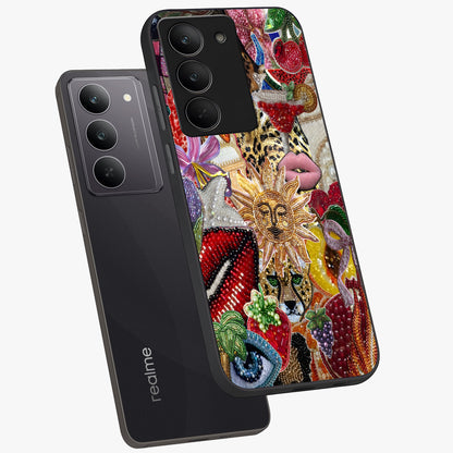 Beaded Fashion Jungle Glass Case displayed in angled mockup highlighting colorful fashion bead design and artistic pattern.
