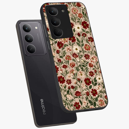 Biege Flower With Leaf Glass Case displayed in angled mockup highlighting minimal floral leaf design and elegant aesthetic.