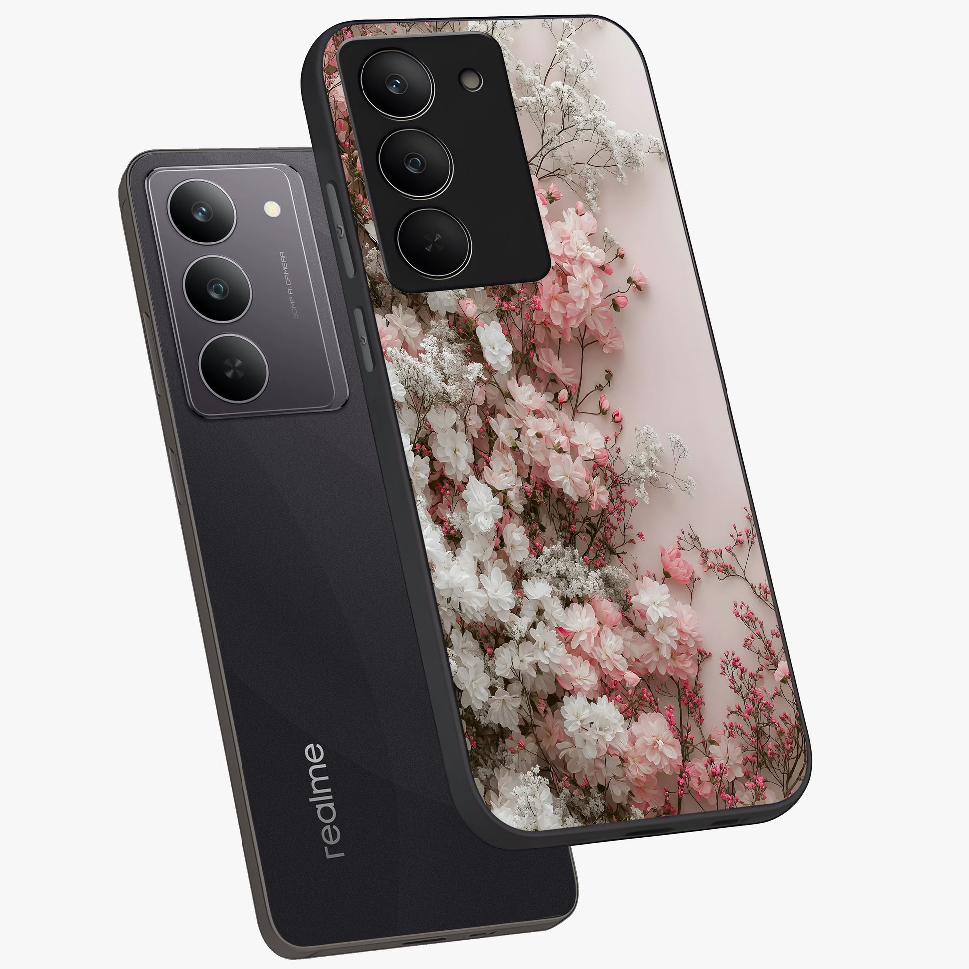 Blush Blossom Cloud Glass Case displayed in angled mockup highlighting soft cloud and blossom design with pastel aesthetic.