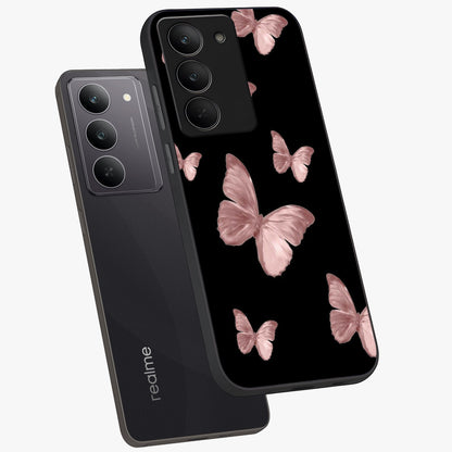 Butterfly Pattern Glass Case displayed in angled mockup highlighting delicate butterfly design and aesthetic pattern style.