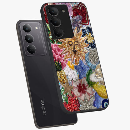 Celestial Floral and Playful Glass Case displayed in angled mockup highlighting playful floral design with dreamy celestial elements.