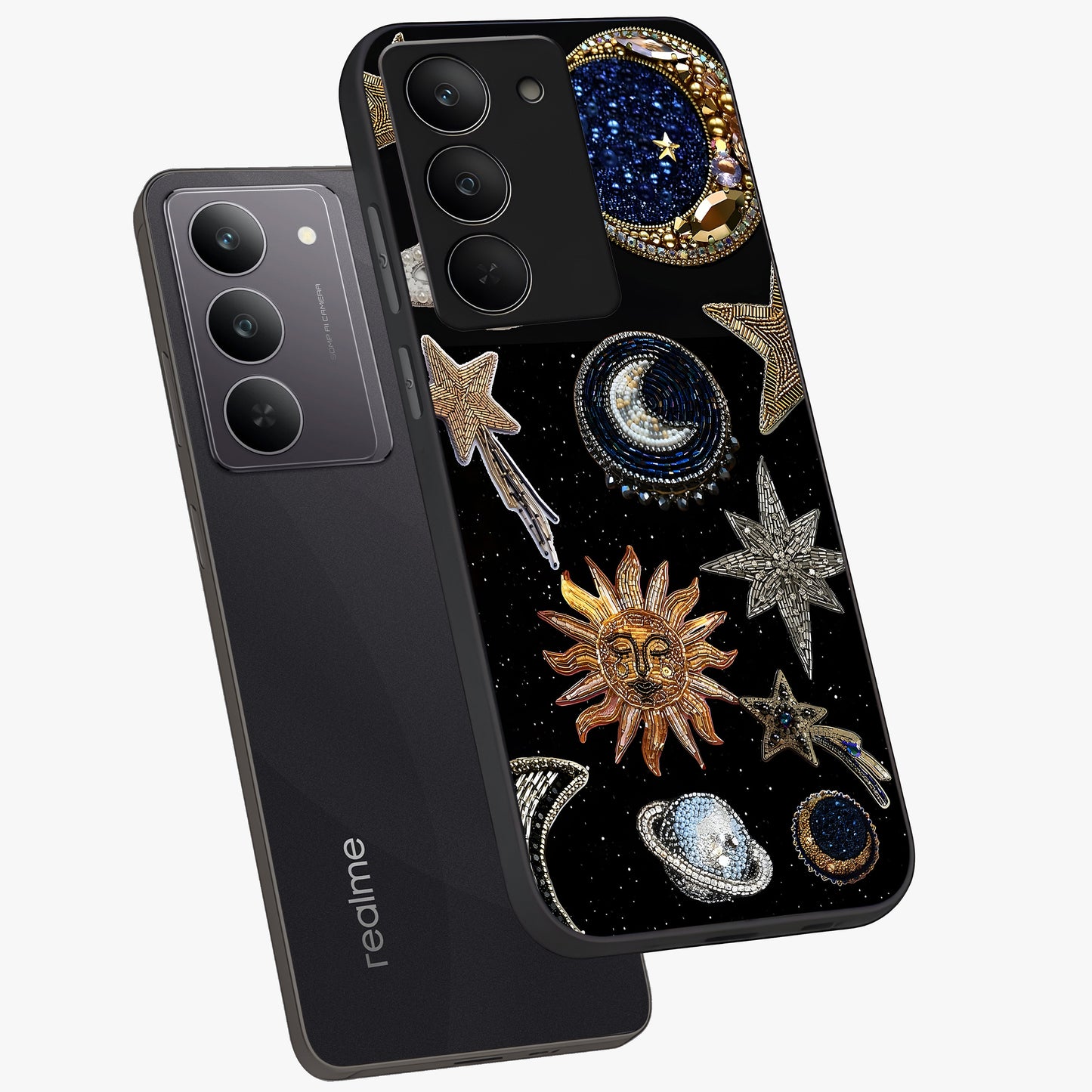 Celestial Gem Constellations Glass Case displayed in angled mockup highlighting gemstone inspired constellation design.