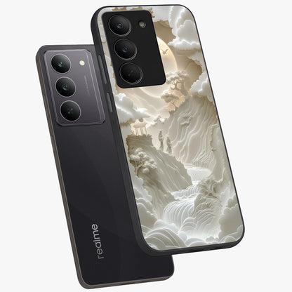 Celestial Origami Glass Case displayed in angled mockup highlighting geometric origami design with cosmic aesthetic theme.
