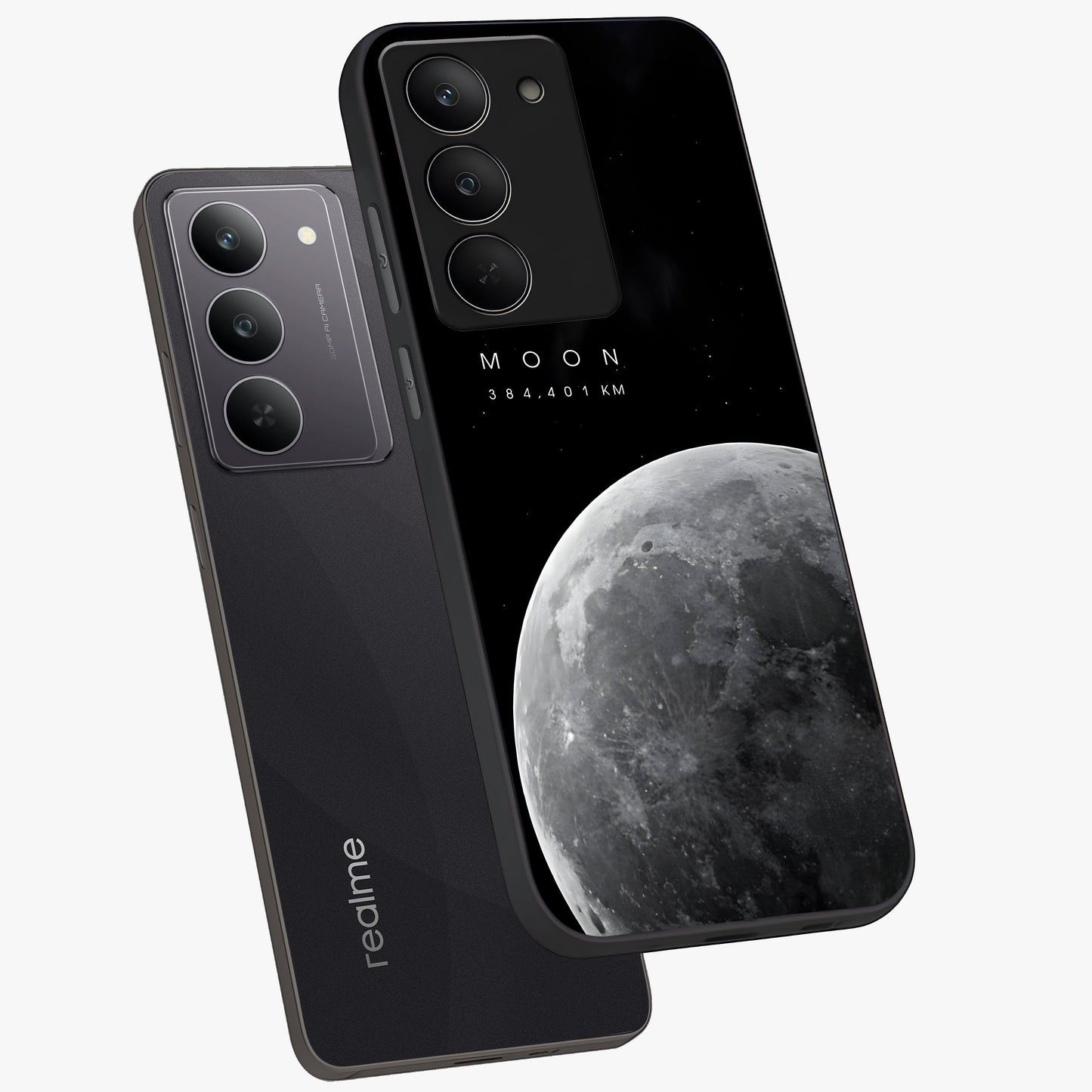 Cosmic Moon Glow Glass Case displayed in angled mockup highlighting celestial moon design with cosmic aesthetic theme.