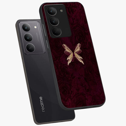 Crimson Fade Butterfly Glass Case displayed in angled mockup highlighting elegant butterfly design with crimson gradient aesthetic.