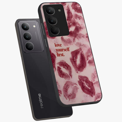 Crimson Kiss Love Glass Case displayed in angled mockup highlighting bold love inspired design with modern aesthetic style.