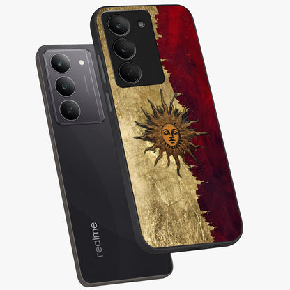 Crimson Sun Majesty Glass Case displayed in angled mockup highlighting majestic crimson sun design with bold aesthetic style.