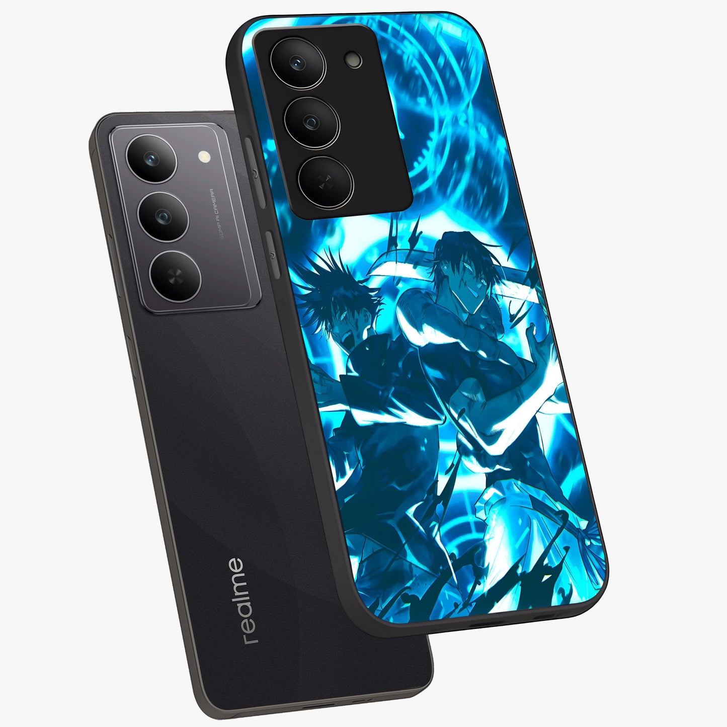 Cursed Energy Clash Glass Case displayed in angled mockup highlighting powerful battle inspired graphic with anime style aesthetic.