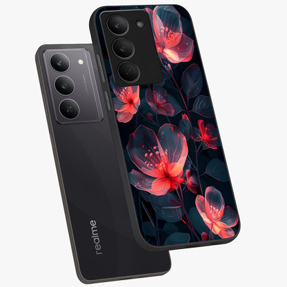 Dark Shade of Flower Glass Case displayed in angled mockup highlighting moody floral illustration with aesthetic dark tones.