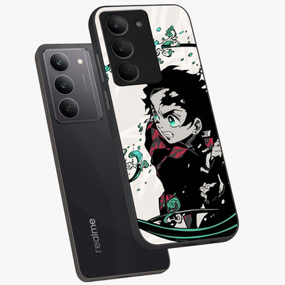 Demon Slayer Glass Case displayed in angled mockup highlighting dramatic anime character design with action aesthetic.