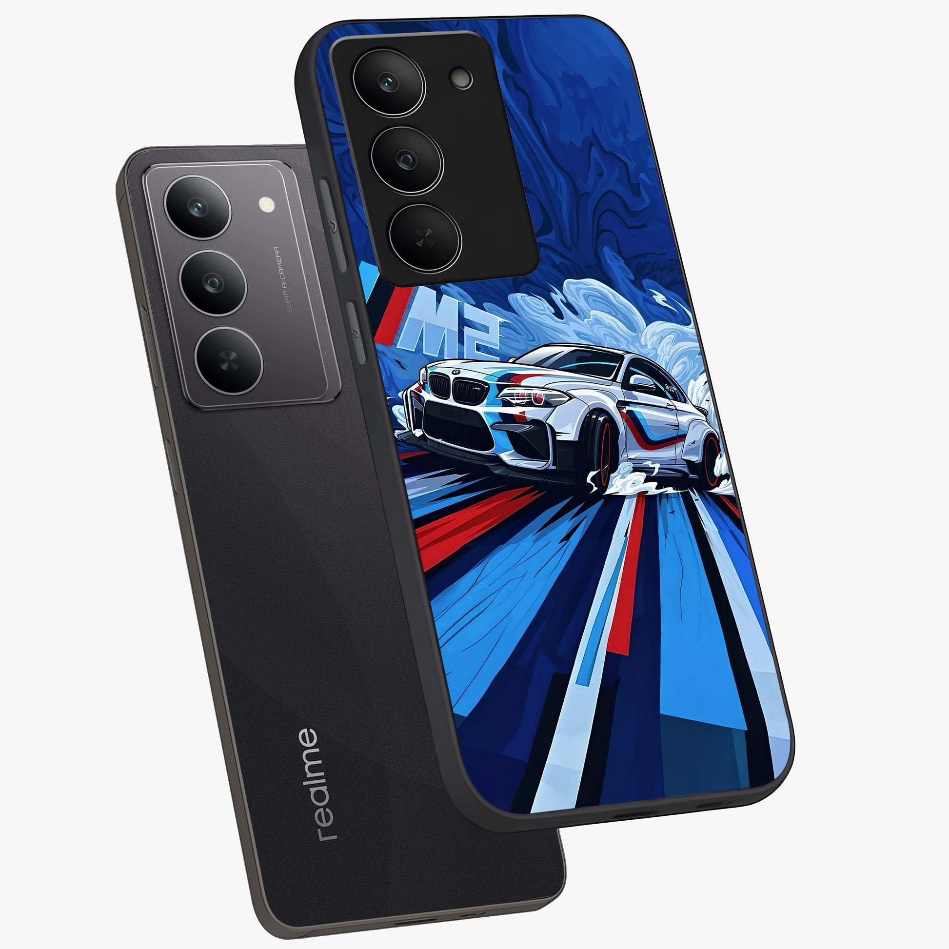 Drift Power Rush Glass Case displayed in angled mockup highlighting powerful drift car design with sporty aesthetic style.