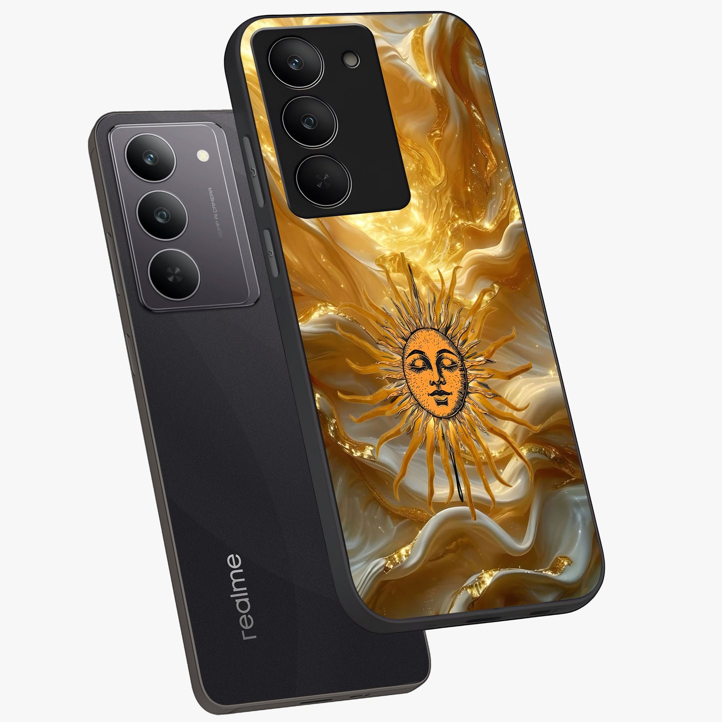 Eternal Golden Glow Glass Case displayed in angled mockup highlighting glowing golden aesthetic design with elegant style.