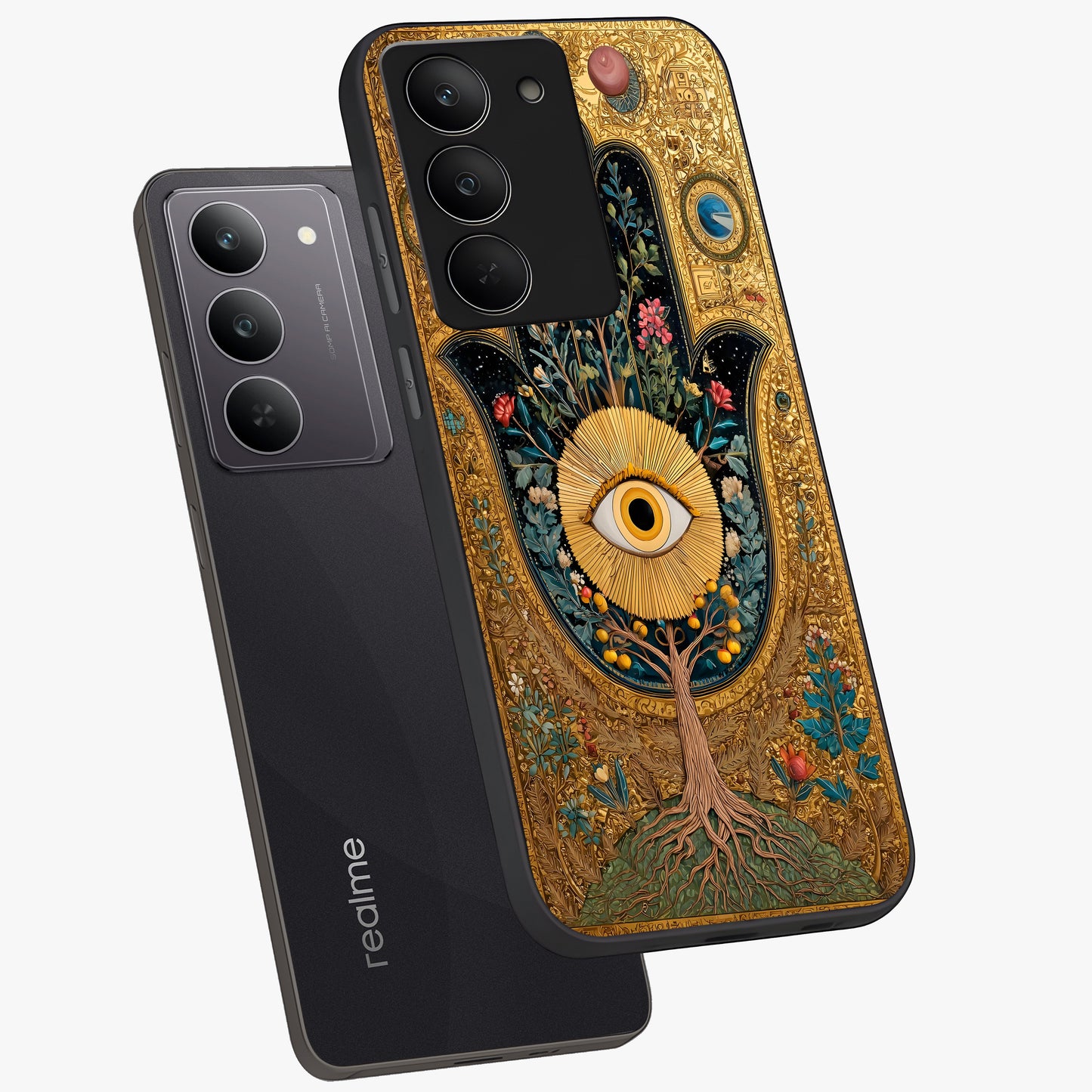 Ethereal Evil Eye Glass Case displayed in angled mockup highlighting protective evil eye symbol with spiritual aesthetic design.