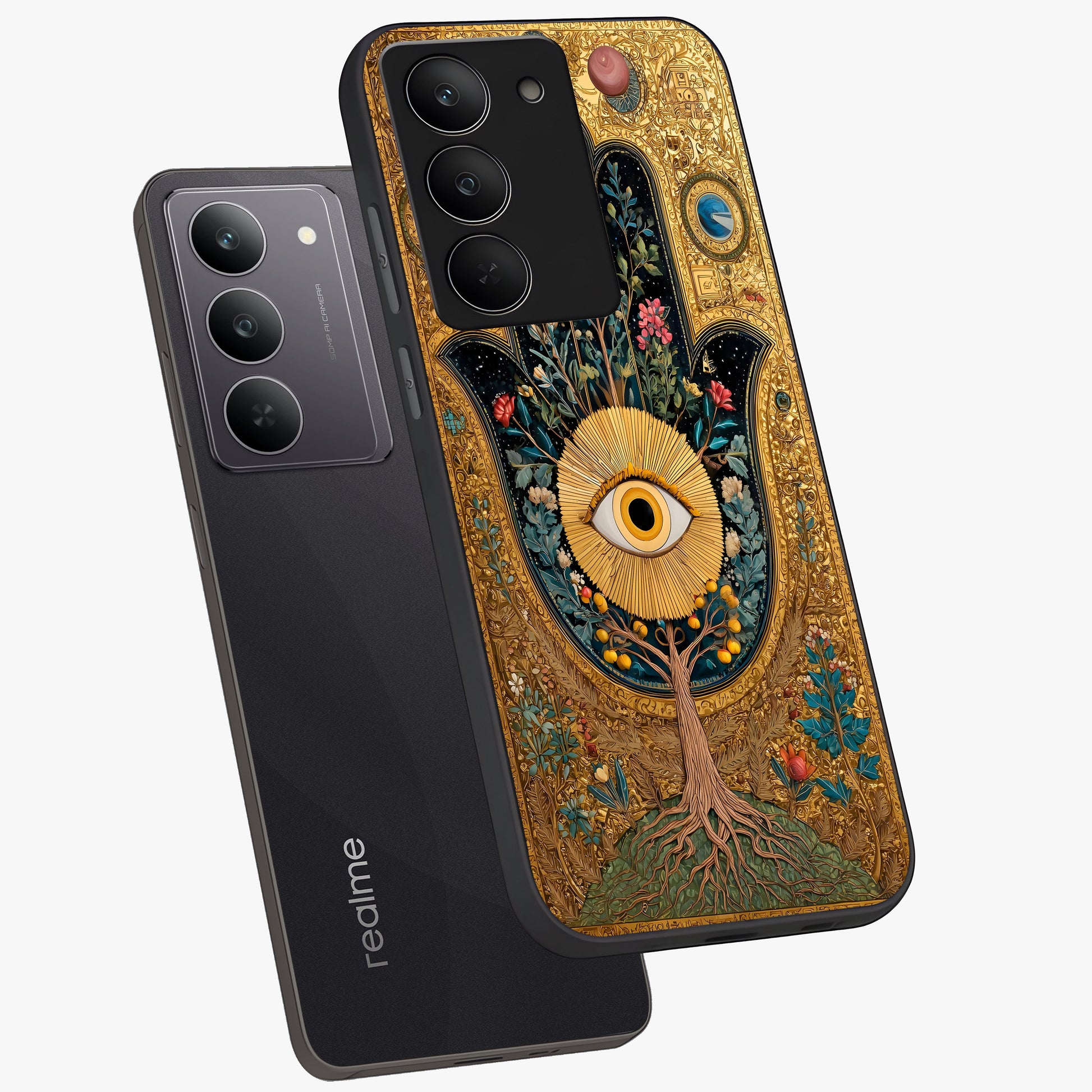 Ethereal Evil Eye Glass Case displayed in angled mockup highlighting protective evil eye symbol with spiritual aesthetic design.