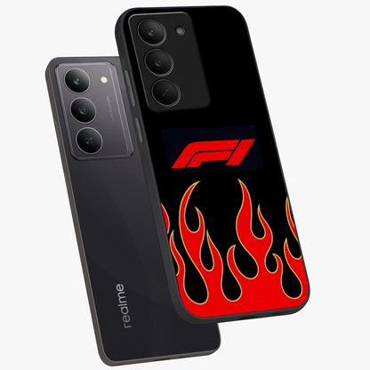 Fire F11 Glass Case displayed in angled mockup highlighting bold fire inspired graphic with energetic aesthetic style.