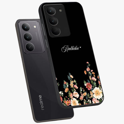 Floral Design With a Custom Personalized Name Glass Case displayed in angled mockup highlighting elegant floral pattern with custom name feature.