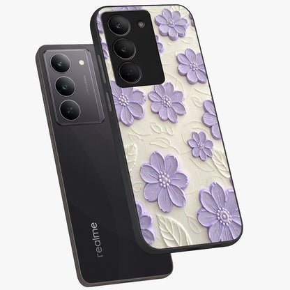 Floral Wall Art With Purple Flowers Glass Case displayed in angled mockup highlighting vibrant purple floral illustration with artistic aesthetic.