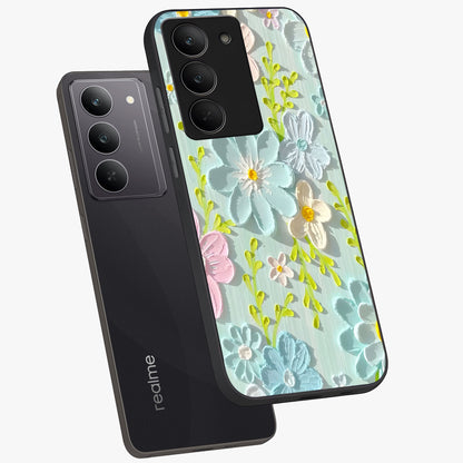 Frosted Petal Garden Glass Case displayed in angled mockup highlighting delicate flower petal design with calm garden aesthetic.