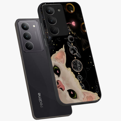 Galactic Cat Glass Case displayed in angled mockup highlighting celestial feline illustration with galaxy aesthetic style.