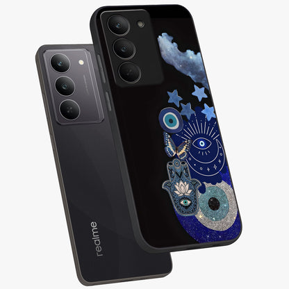 Galactic Charm Cluster Glass Case displayed in angled mockup highlighting luminous galaxy inspired design with dreamy aesthetic.