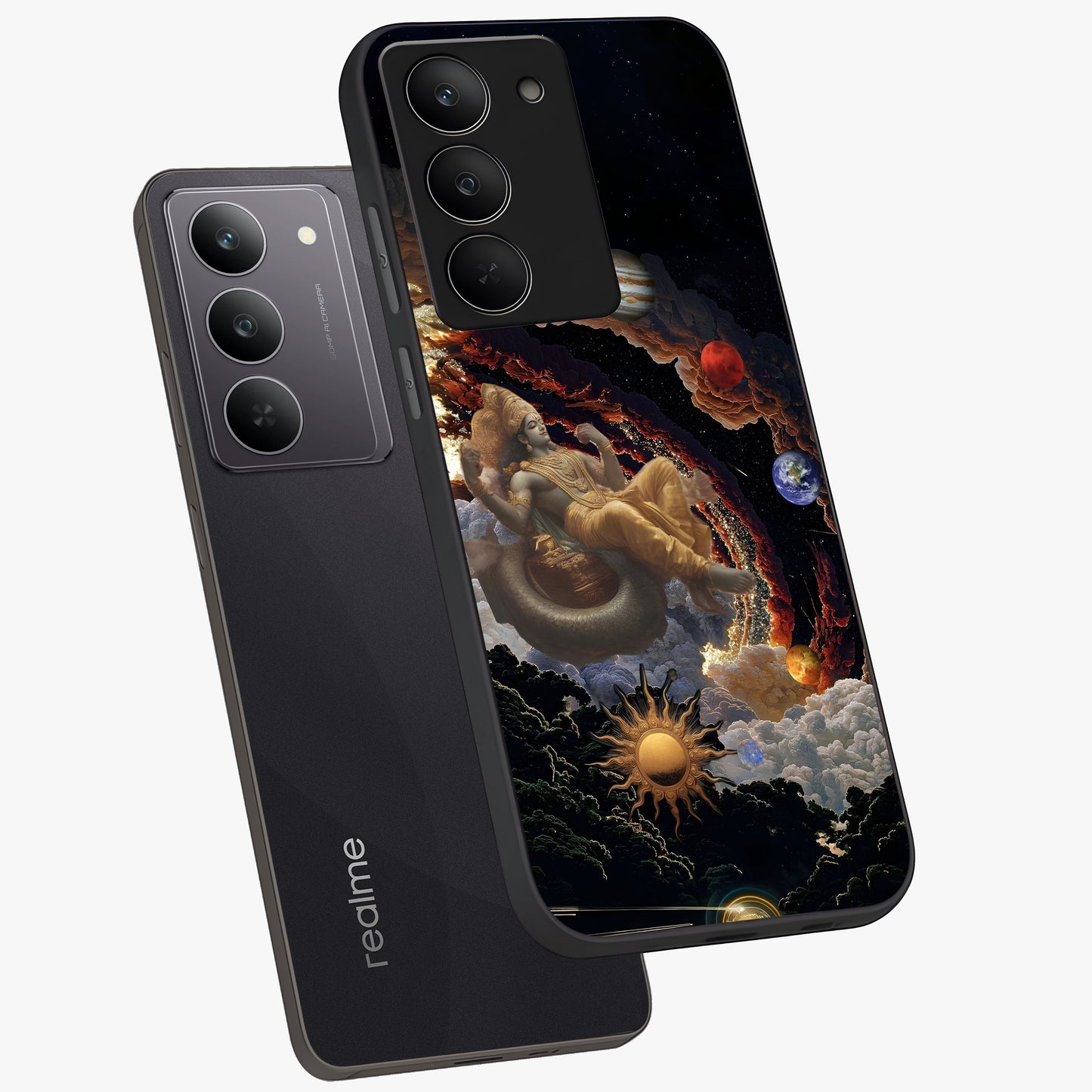Galactic Divine God Glass Case displayed in angled mockup highlighting powerful celestial deity illustration with galactic aesthetic.