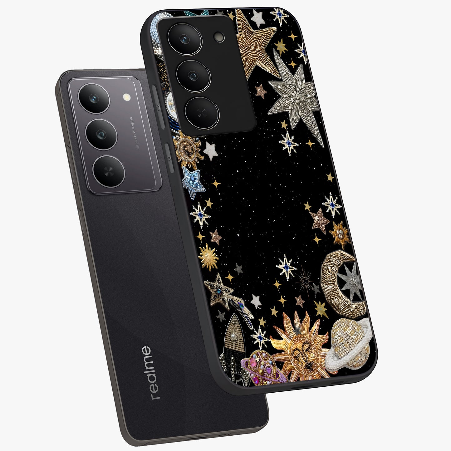 Galactic Jewel Stars Glass Case displayed in angled mockup highlighting shining celestial star design with cosmic aesthetic style.