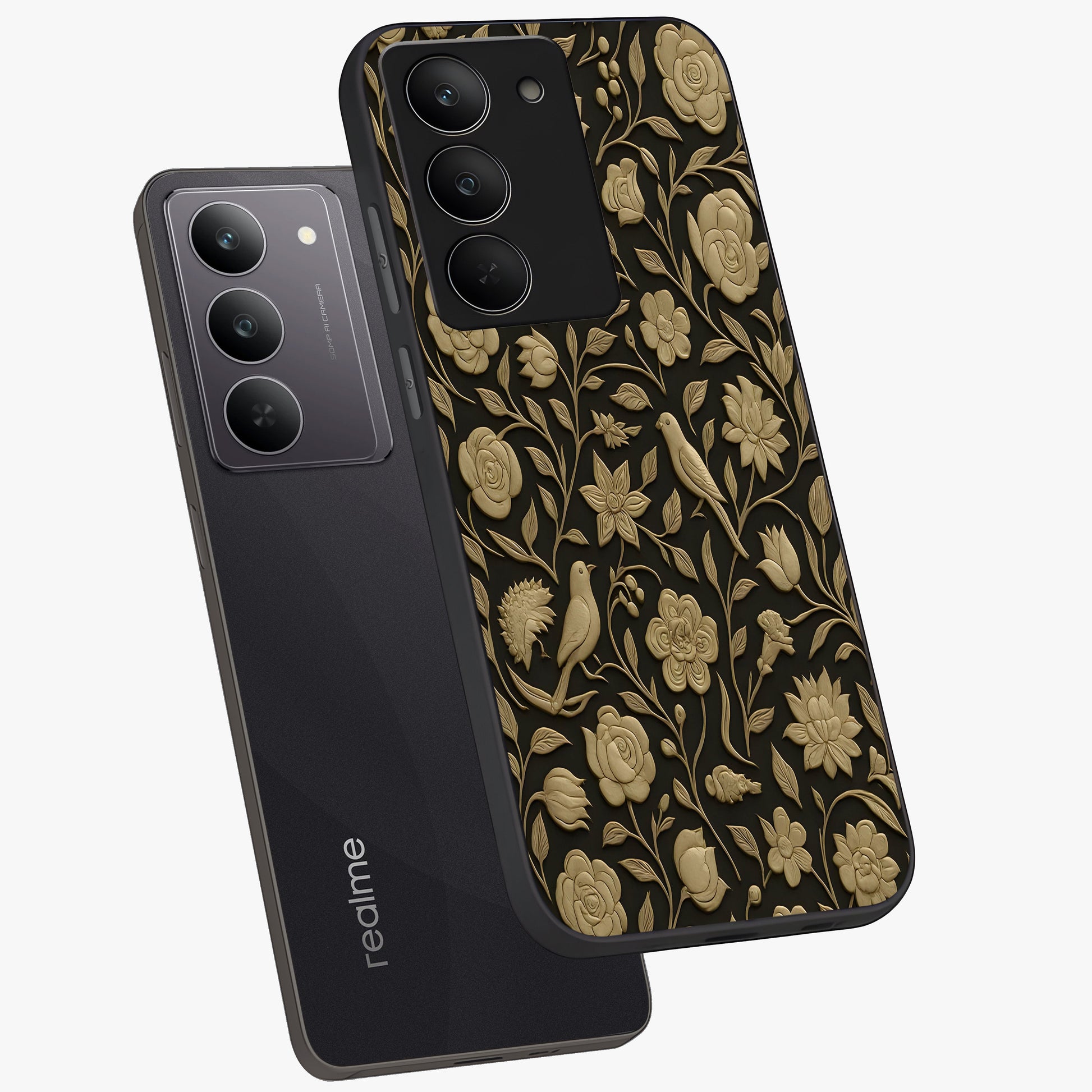 Golden Evil Eye Mandala Glass Case displayed in angled mockup highlighting protective evil eye symbol with golden mandala design.