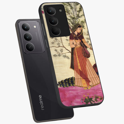 Lady With Veena Art Glass Case displayed in angled mockup highlighting graceful musical illustration with cultural artistic aesthetic.