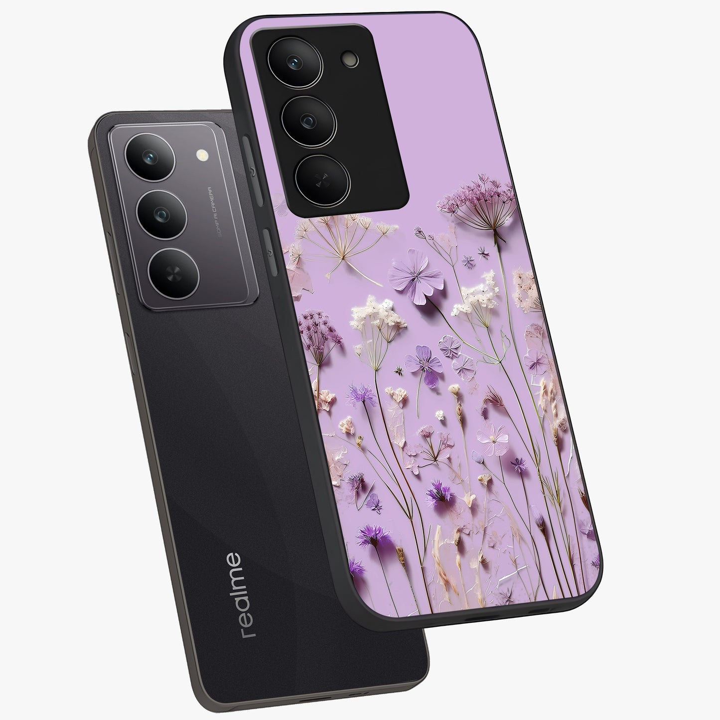 Lavender Blossom Dream Glass Case displayed in angled mockup highlighting dreamy lavender flower design with calming aesthetic style.