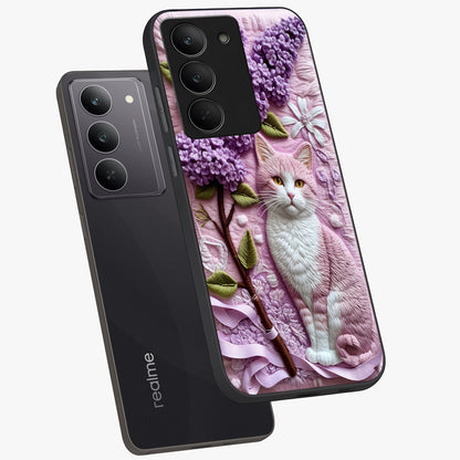 Lavender Cat Whimsy Glass Case displayed in angled mockup highlighting playful feline illustration with pastel lavender aesthetic.