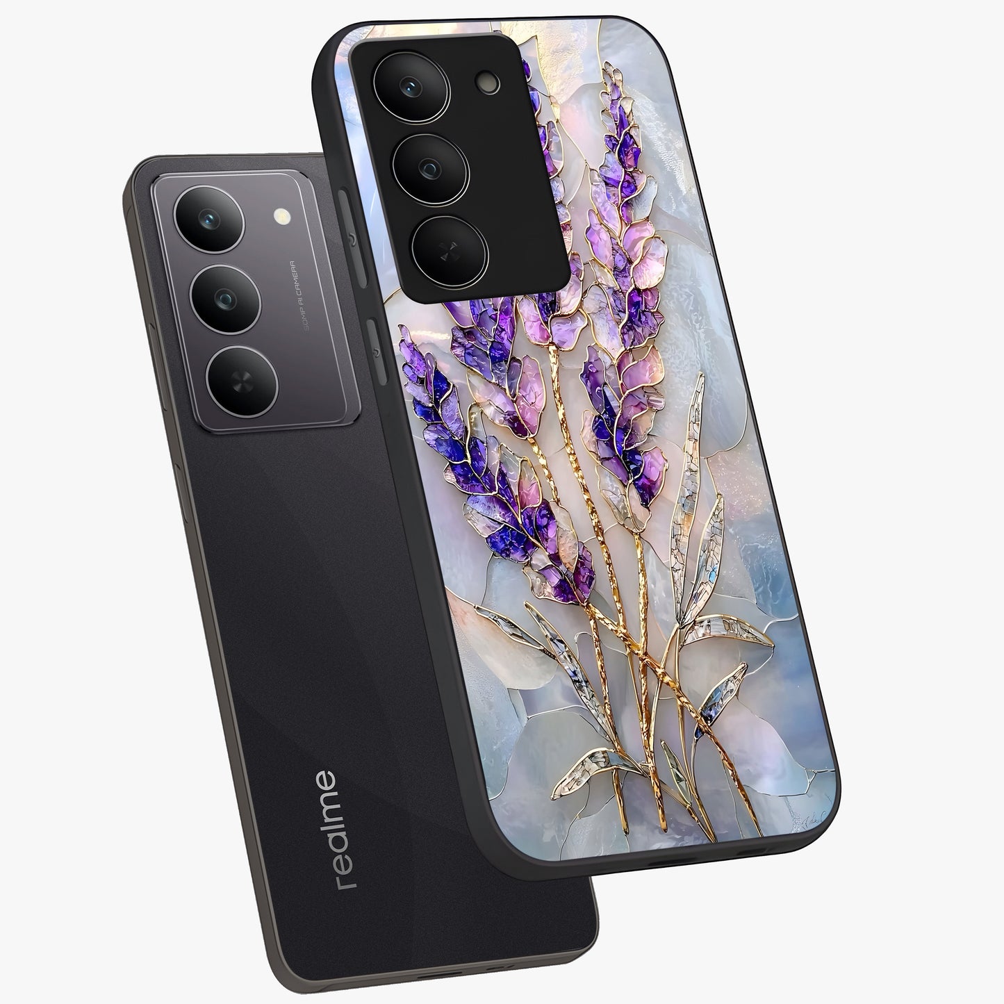 Lavender Dream Glow Glass Case displayed in angled mockup highlighting dreamy purple glow design with soft artistic style.
