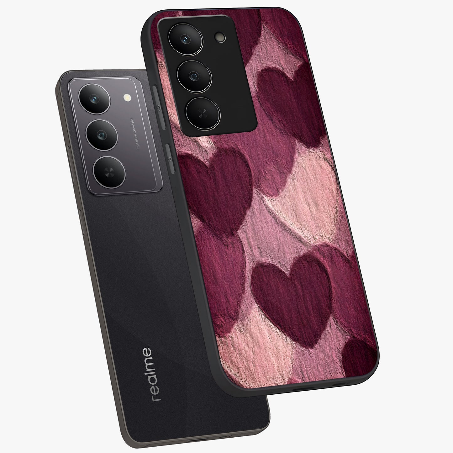 Layered Paper Hearts Glass Case displayed in angled mockup highlighting creative paper craft heart design with romantic aesthetic.