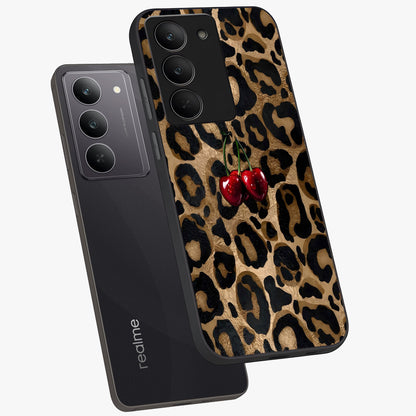 Leopard Wild Cherry Glass Case displayed in angled mockup highlighting bold animal print design with playful cherry aesthetic.