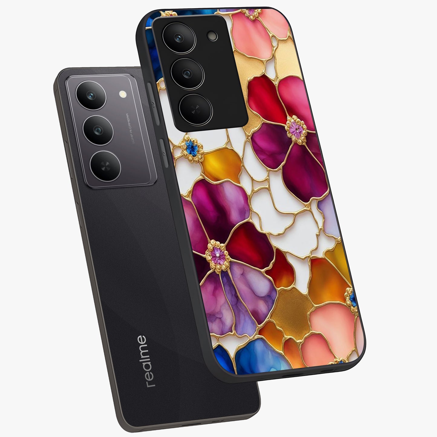 Marble Flower Pattern Glass Case displayed in angled mockup highlighting elegant marble floral design with modern aesthetic.