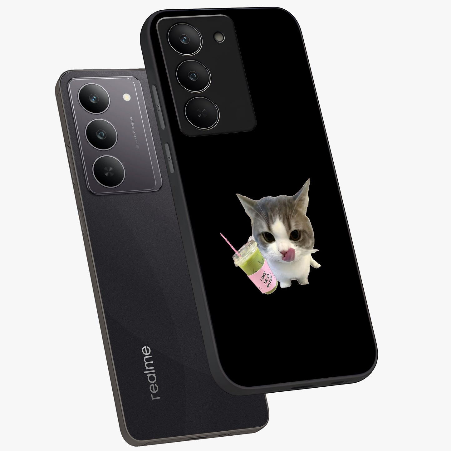 Matcha Cat Style Glass Case displayed in angled mockup highlighting playful feline design with pastel matcha aesthetic.