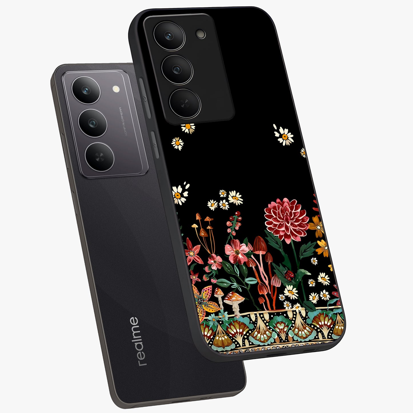 Midnight Bloom Pattern Glass Case displayed in angled mockup highlighting elegant flower design with midnight aesthetic style.