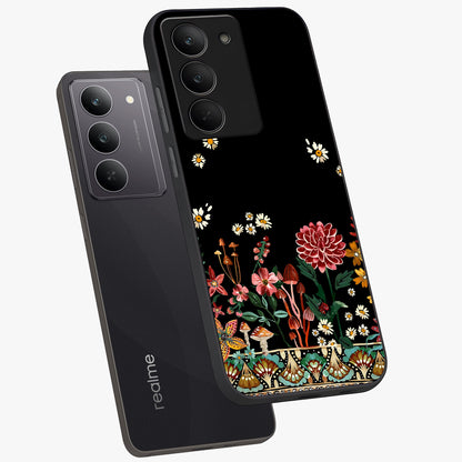 Midnight Bloom Pattern Glass Case displayed in angled mockup highlighting elegant flower design with midnight aesthetic style.