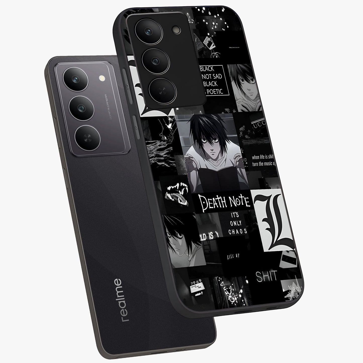 Midnight Chaos Mind Glass Case displayed in angled mockup highlighting chaotic artistic design with dramatic midnight aesthetic.