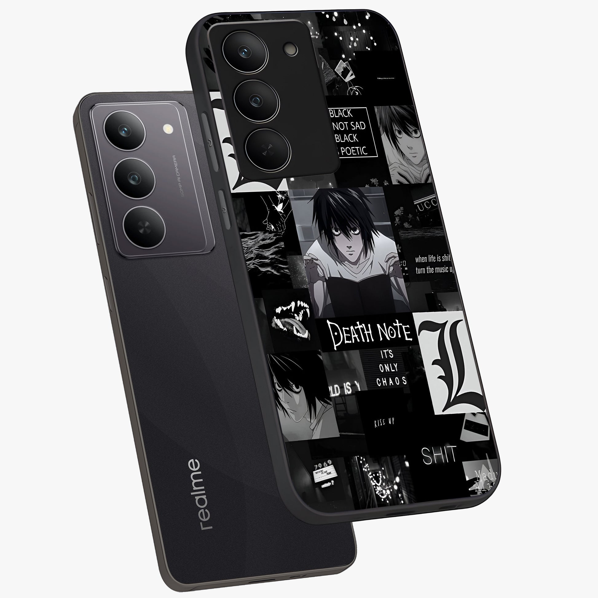 Midnight Chaos Mind Glass Case displayed in angled mockup highlighting chaotic artistic design with dramatic midnight aesthetic.