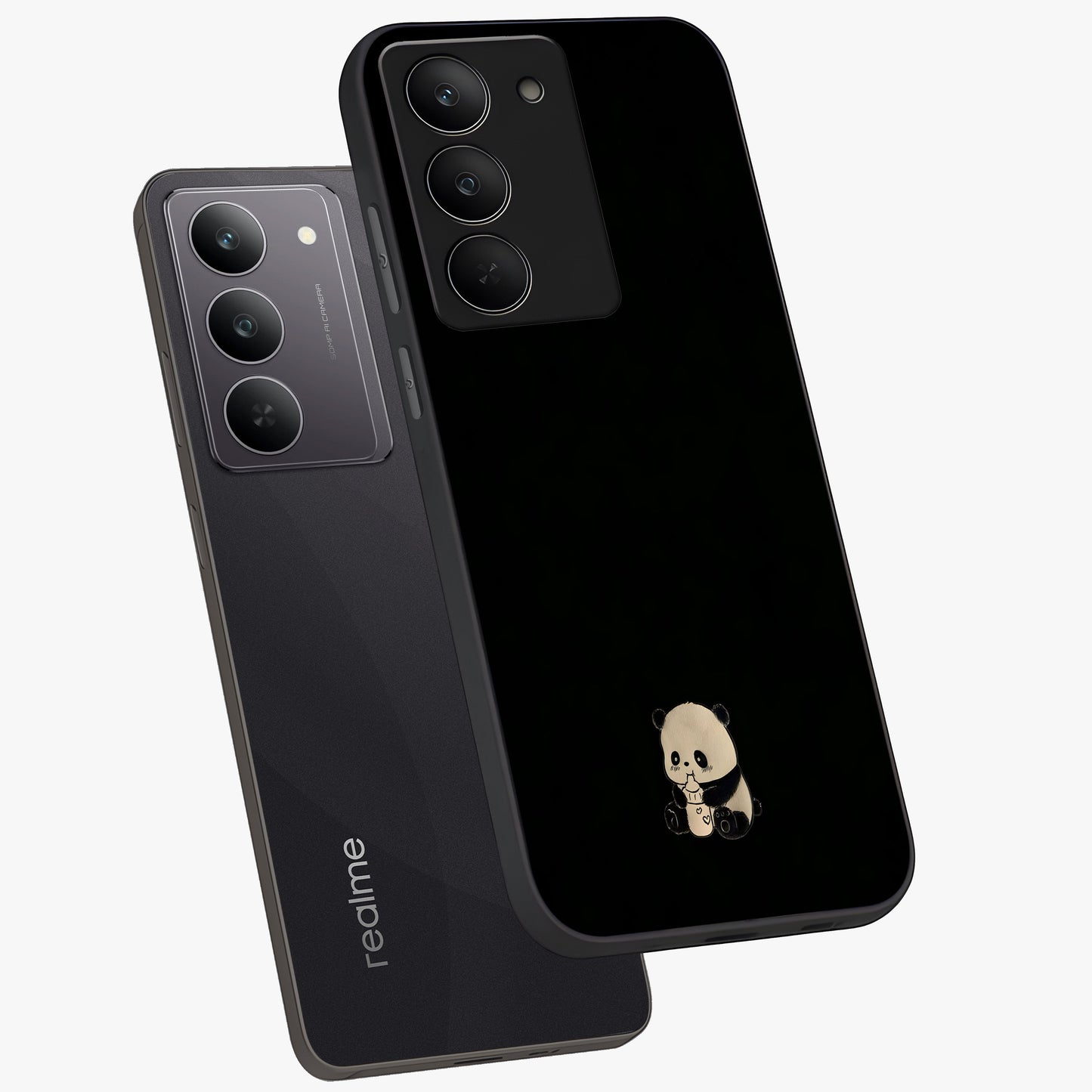 Midnight Panda Love Glass Case displayed in angled mockup highlighting adorable panda illustration with midnight aesthetic.