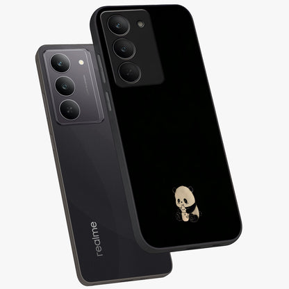 Midnight Panda Love Glass Case displayed in angled mockup highlighting adorable panda illustration with midnight aesthetic.