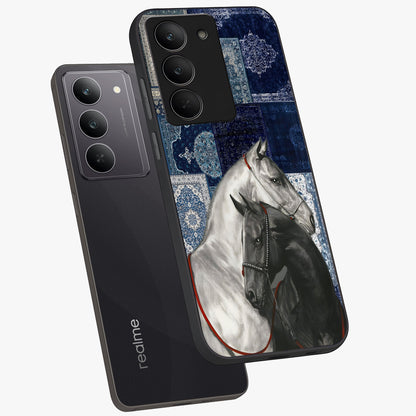 Midnight Stallion Blues Glass Case displayed in angled mockup highlighting powerful stallion illustration with deep midnight tones.