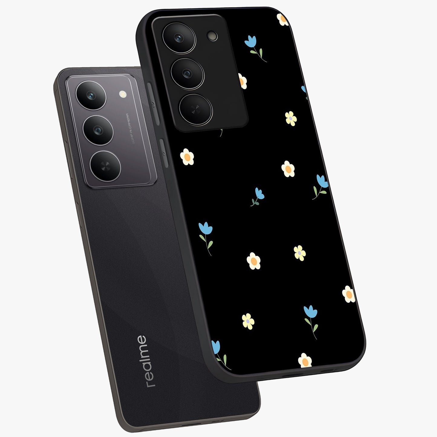 Minimal Petal Whispers Glass Case displayed in angled mockup highlighting delicate petal design with clean minimal aesthetic.