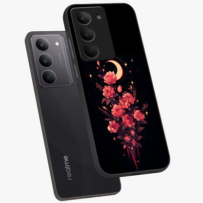 Moonlit Floral Elegance Glass Case displayed in angled mockup highlighting graceful flower design with soft moonlight aesthetic.