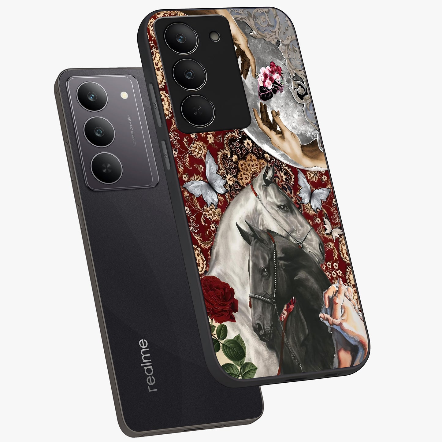 Moonlit Royal Stallion Glass Case displayed in angled mockup highlighting powerful stallion illustration with royal night aesthetic.