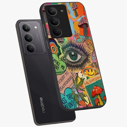 Mystic Eye Wonderland Glass Case displayed in angled mockup highlighting magical eye illustration with dreamy aesthetic.