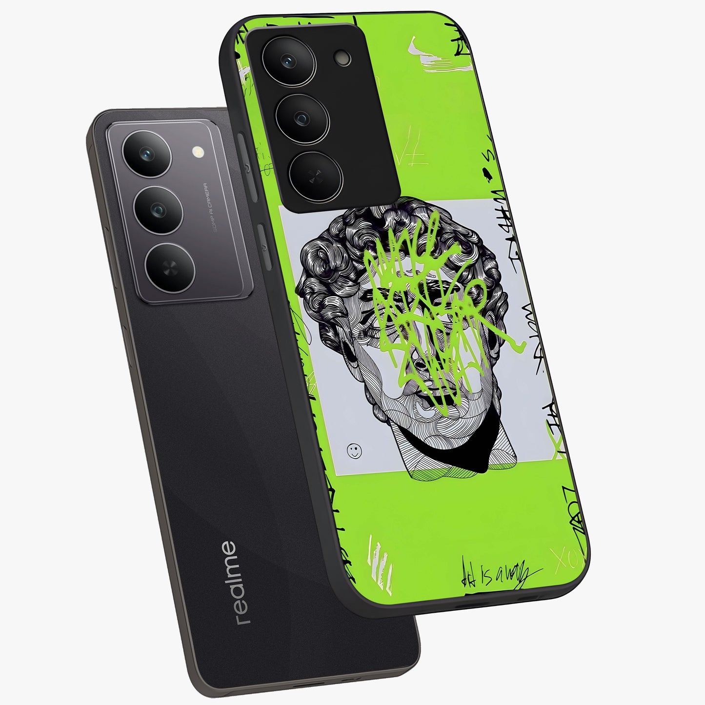 Neo Graffiti Rebellion Glass Case displayed in angled mockup highlighting urban street art design with rebellious aesthetic.