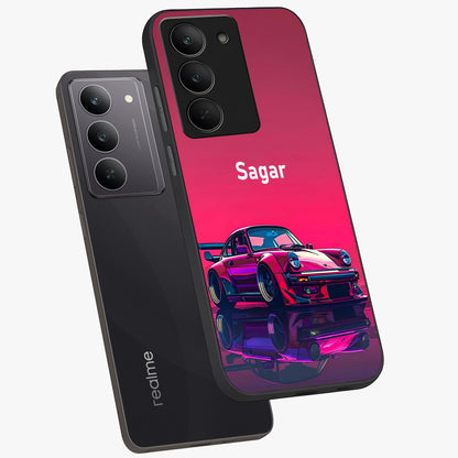 Neon Pink Porsche Glass Case displayed in angled mockup highlighting sleek neon pink car design with racing aesthetic.